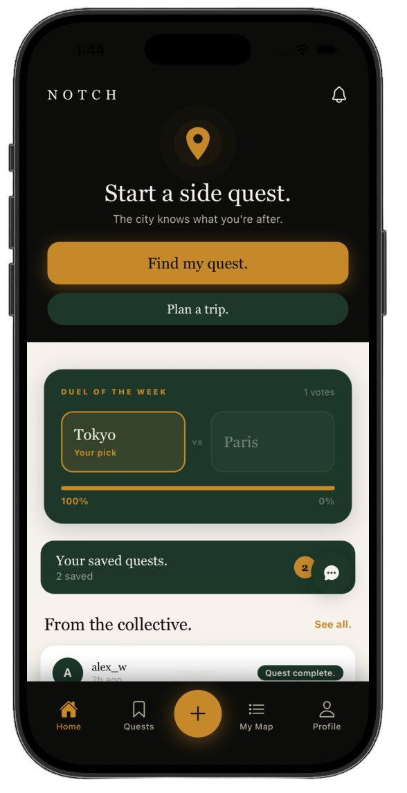 NOTCH app home screen